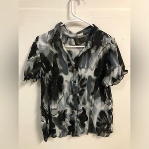 Y2K Chic Black and Gray Patterned Women's Blouse Size Large